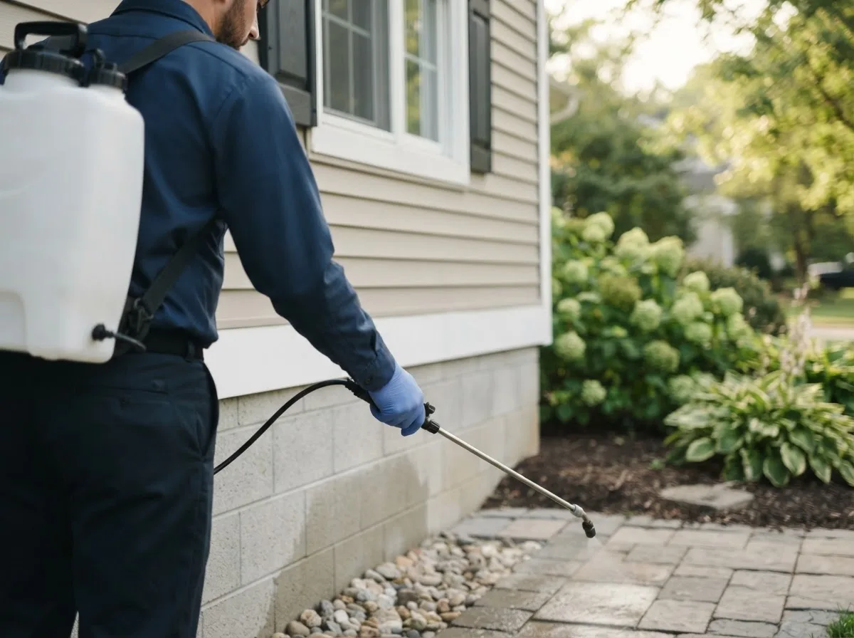 Pest control technician inspecting a home in Toledo, IL